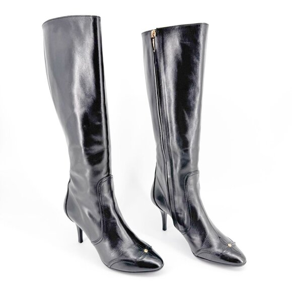 Louis Vuitton Knee High Boots EU 37.5 US 7.5 Black Leather Western LV High Heel - Picture 1 of 15